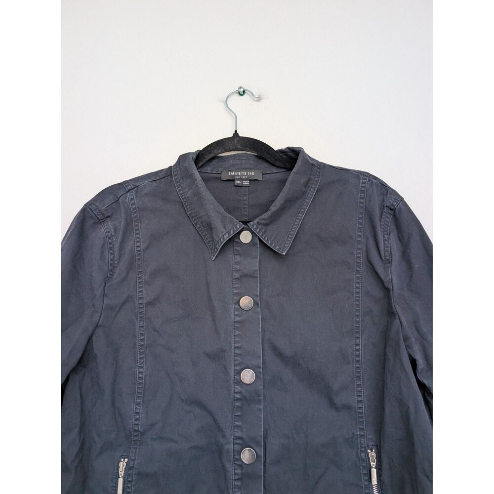 Lafayette 148 Navy Snap Button Collared Lightweig… - image 9